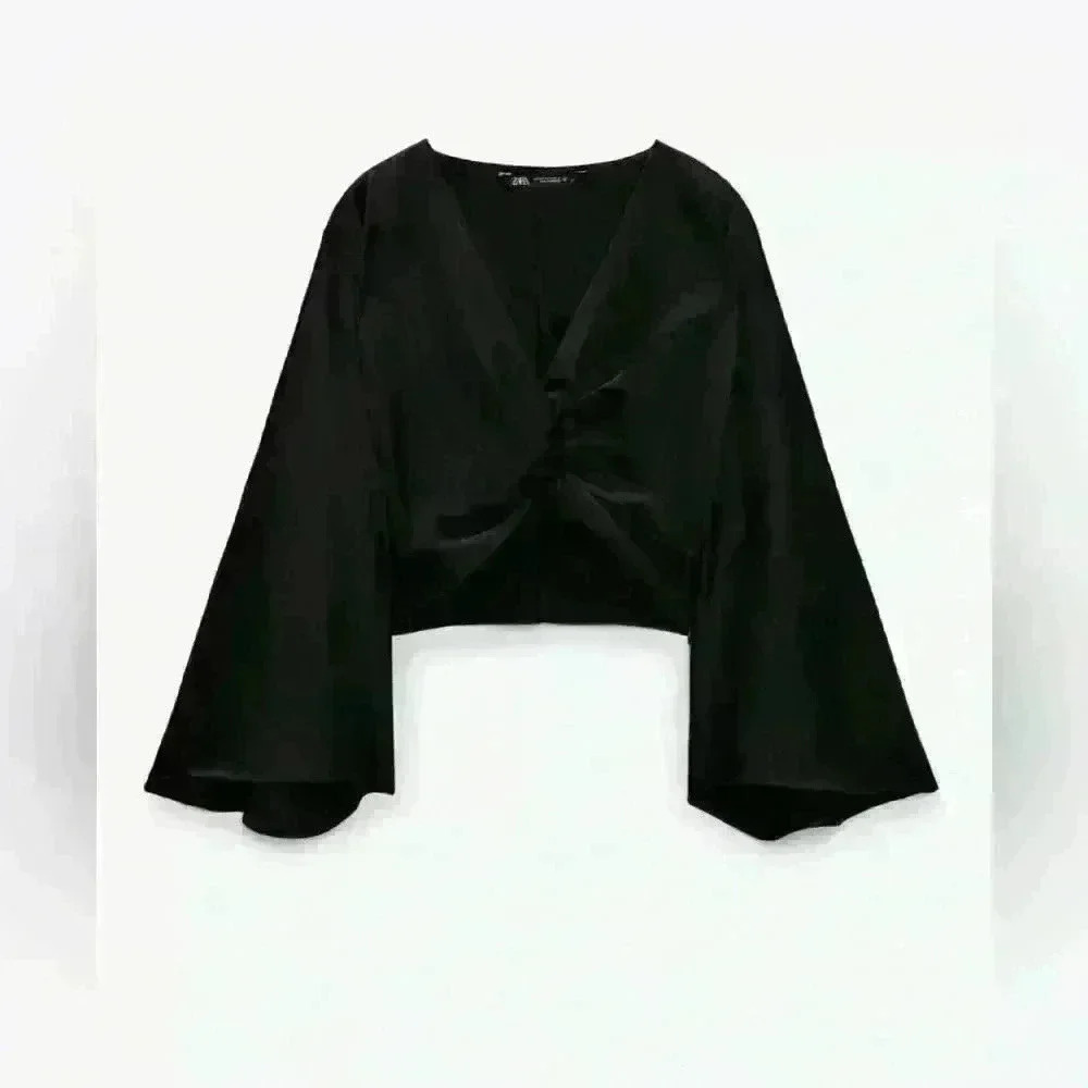 Zara  satin like front knot crop top , sz large